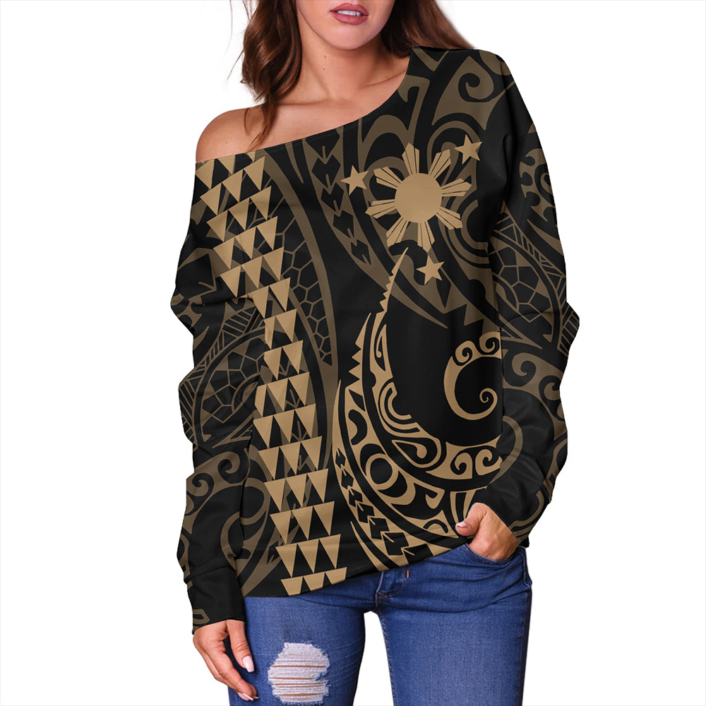 The Philippines Off Shoulder Sweatshirt Sun Kakau Style