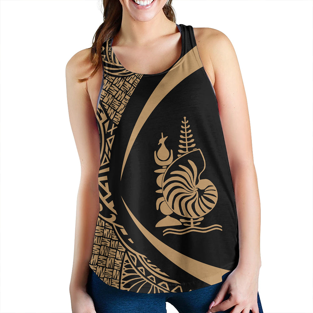 New Caledonia Women Tank Coat Of Arm Lauhala Gold Circle