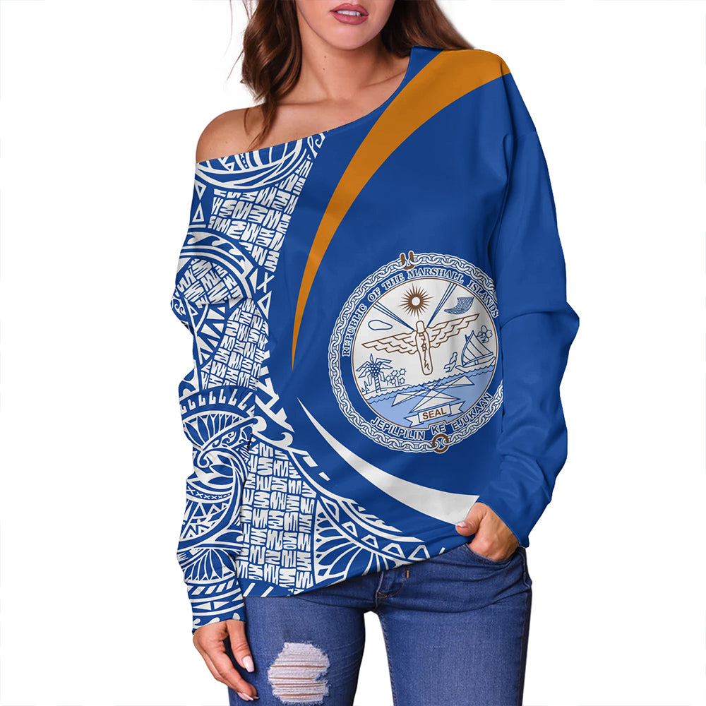 Marshall Islands Off Shoulder Sweatshirt Coat Of Arm Lauhala Circle