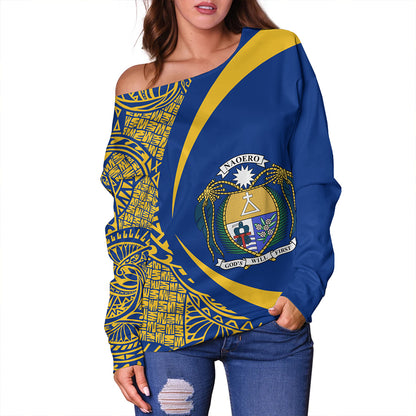 Nauru Off Shoulder Sweatshirt Coat Of Arm Lauhala Circle