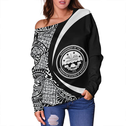 Federated States of Micronesia Off Shoulder Sweatshirt Coat Of Arm Lauhala White Circle