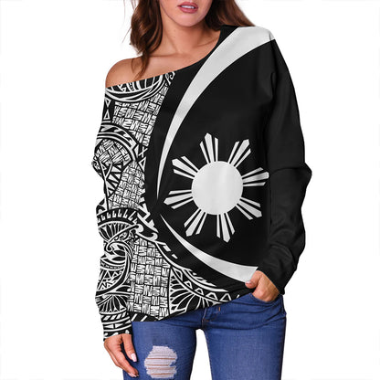 Philippines Off Shoulder Sweatshirt Coat Of Arm Lauhala White Circle
