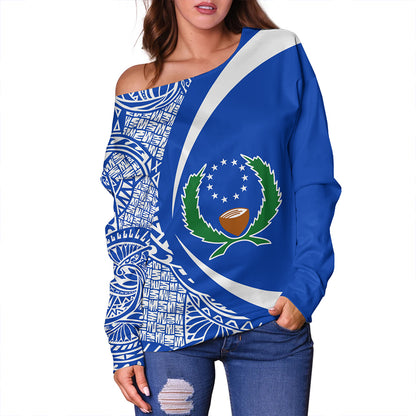 Pohnpei Off Shoulder Sweatshirt Coat Of Arm Lauhala Circle