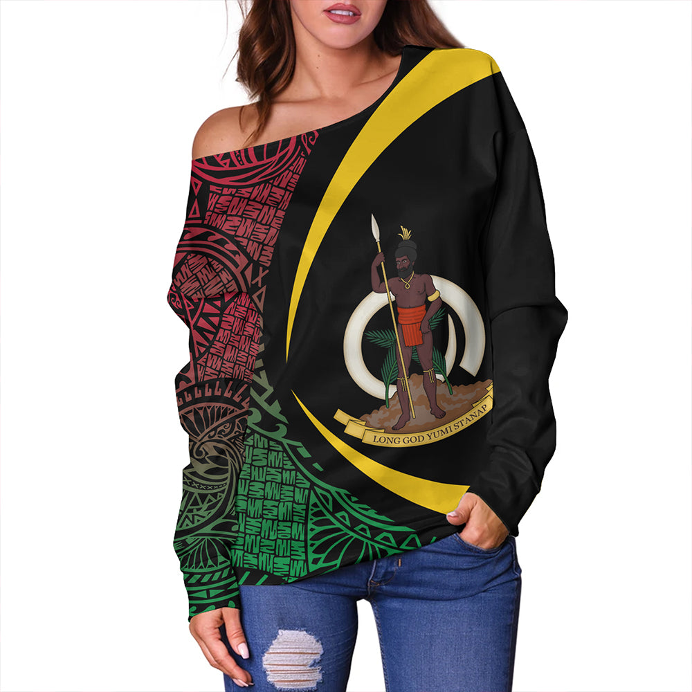 Vanuatu Off Shoulder Sweatshirt Coat Of Arm Lauhala Circle