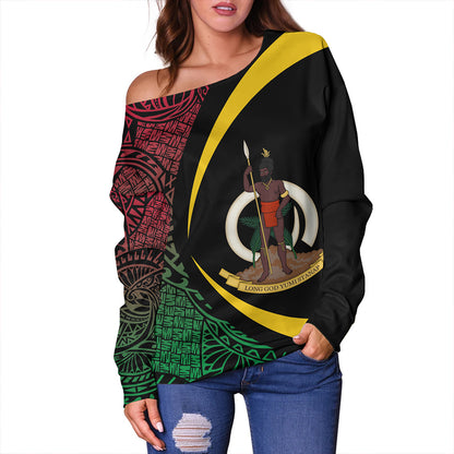 Vanuatu Off Shoulder Sweatshirt Coat Of Arm Lauhala Circle