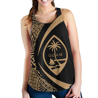 Guam Women Tank Coat Of Arm Lauhala Gold Circle