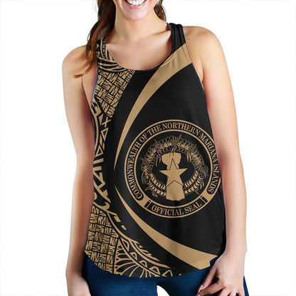 Northern Mariana Islands Women Tank Coat Of Arm Lauhala Gold Circle
