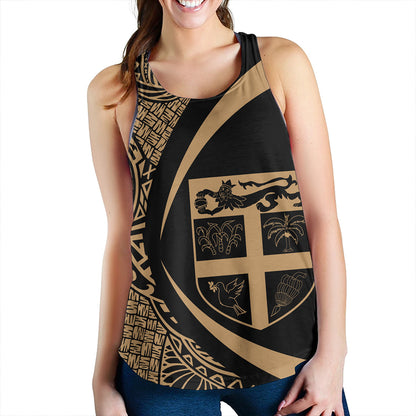 Fiji Women Tank Coat Of Arm Lauhala Gold Circle