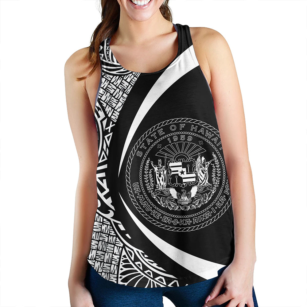 Hawaii Women Tank Coat Of Arm Lauhala White Circle