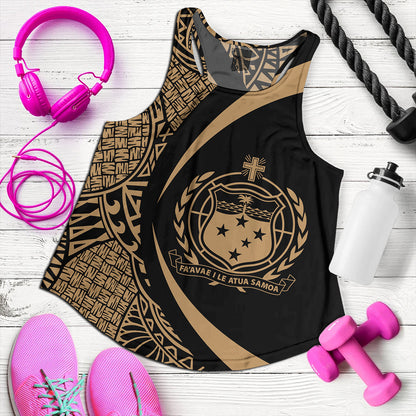 Samoa Women Tank Coat Of Arm Lauhala Gold Circle