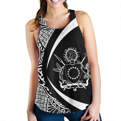 Cook Islands Women Tank Coat Of Arm Lauhala White Circle