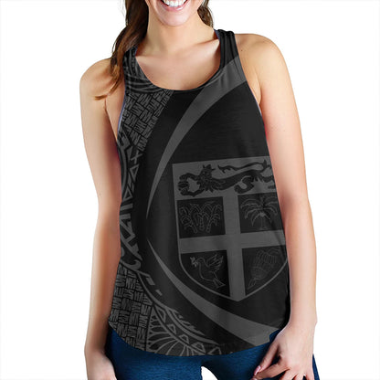 Fiji Women Tank Coat Of Arm Lauhala Gray Circle