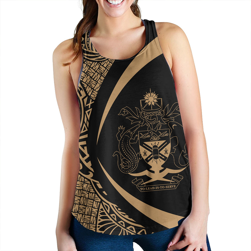 Solomon Islands Women Tank Coat Of Arm Lauhala Gold Circle