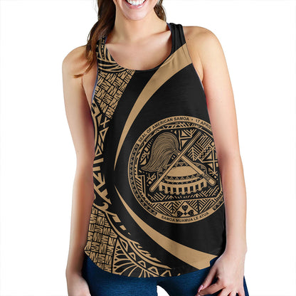 Samoa Women Tank American Samoa Coat Of Arm Lauhala Gold Circle