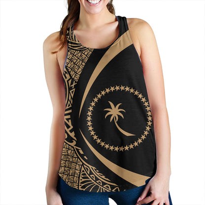 Chuuk Women Tank Coat Of Arm Lauhala Gold Circle