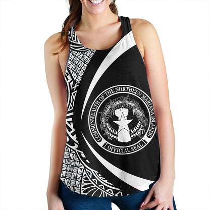 Northern Mariana Islands Women Tank Coat Of Arm Lauhala White Circle
