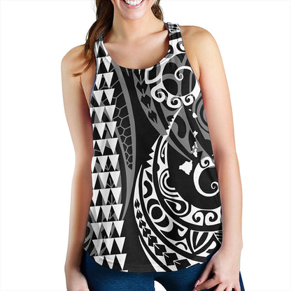 Hawaii Women Tank Hawaiian Map Kakau Style White