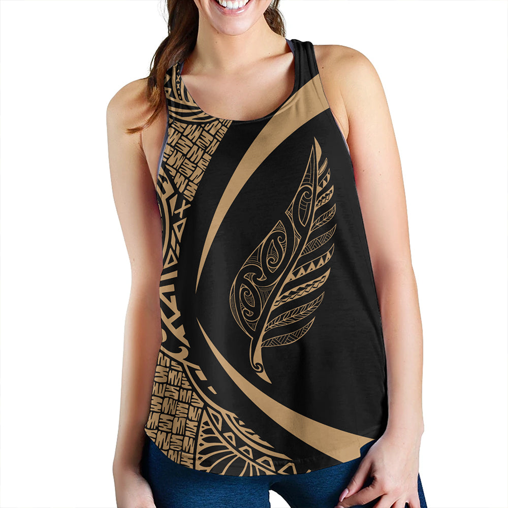 New Zealand Women Tank Silver Fern Lauhala Gold Circle