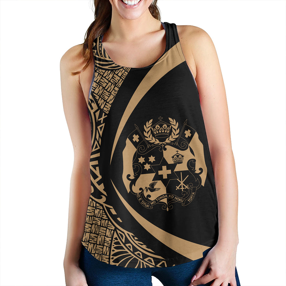 Tonga Women Tank Coat Of Arm Lauhala Gold Ver 2 Circle