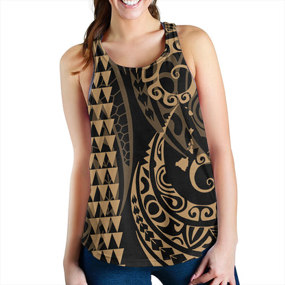 Hawaii Women Tank Hawaiian Map Kakau Style Gold