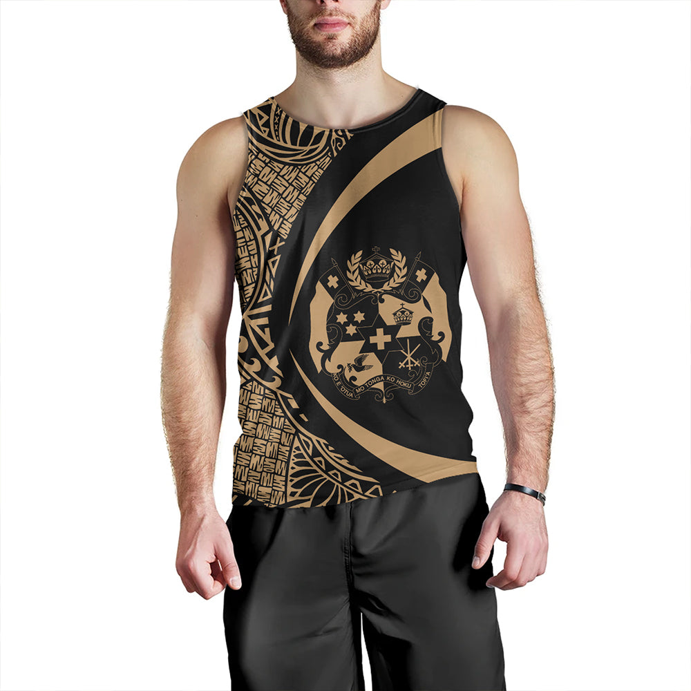 Tonga Tank Top Coat Of Arm Lauhala Gold Ver 2 Circle