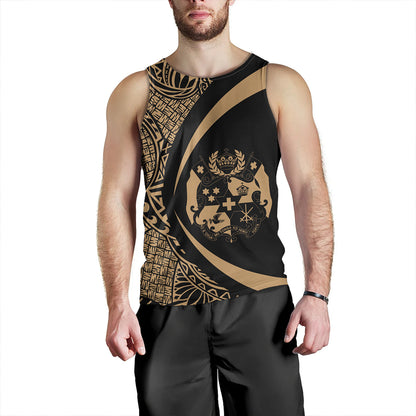 Tonga Tank Top Coat Of Arm Lauhala Gold Ver 2 Circle