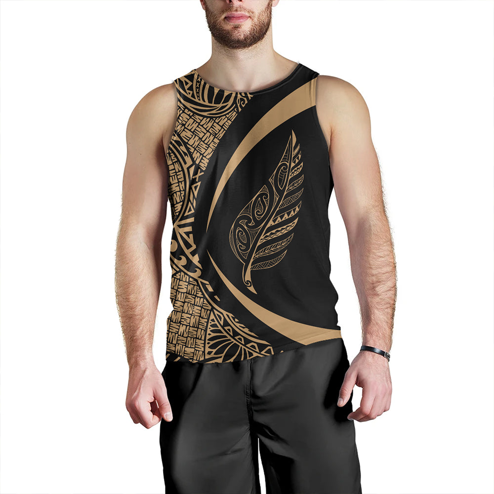New Zealand Tank Top Silver Fern Lauhala Gold Circle