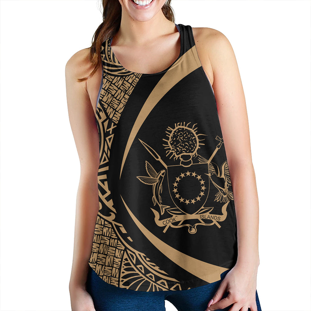Cook Islands Women Tank Coat Of Arm Lauhala Gold Circle
