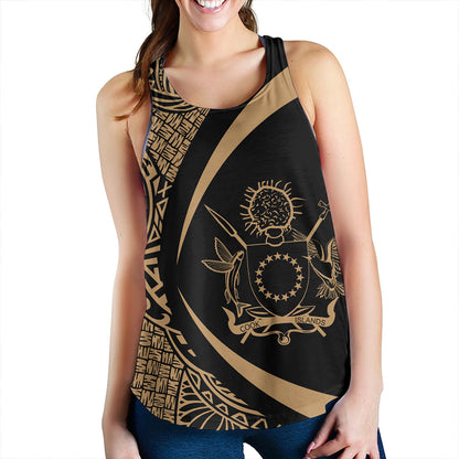 Cook Islands Women Tank Coat Of Arm Lauhala Gold Circle