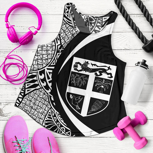 Fiji Women Tank Coat Of Arm Lauhala White Circle