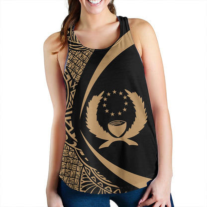Pohnpei Women Tank Coat Of Arm Lauhala Gold Circle