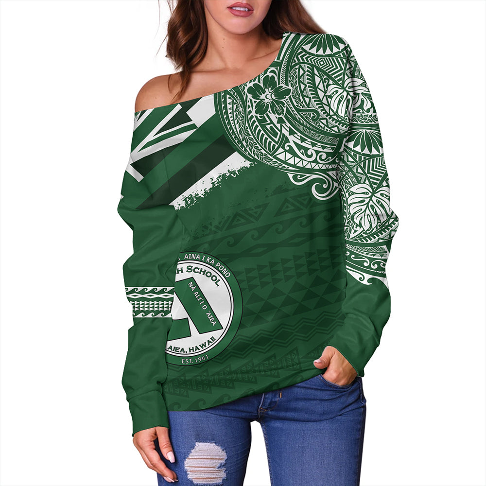Hawaii Off Shoulder Sweatshirt Aiea High School Flag With Crest Style