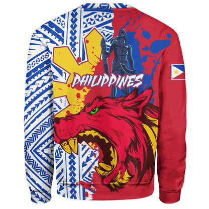 Philippines Filipinos Sweatshirt Custom Lapu-Lapu And The Wolf Tribal Polynesian Style