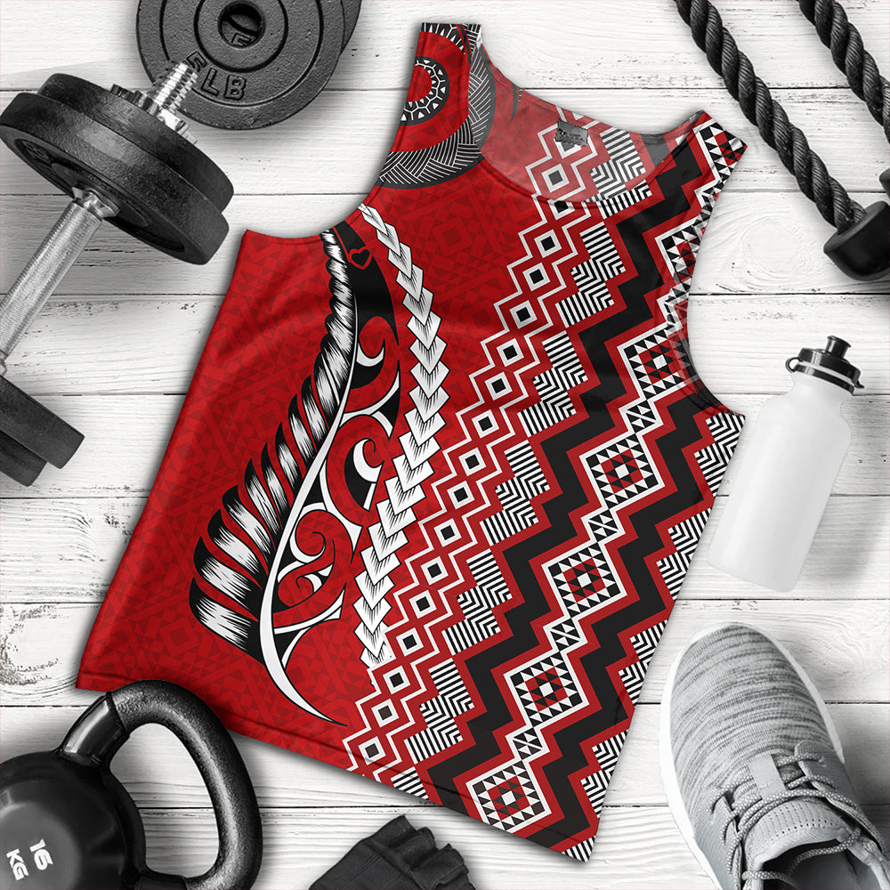 New Zealand Tank Top Maori Fabic Pattern Silvers Fern