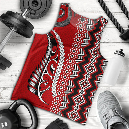 New Zealand Tank Top Maori Fabic Pattern Silvers Fern