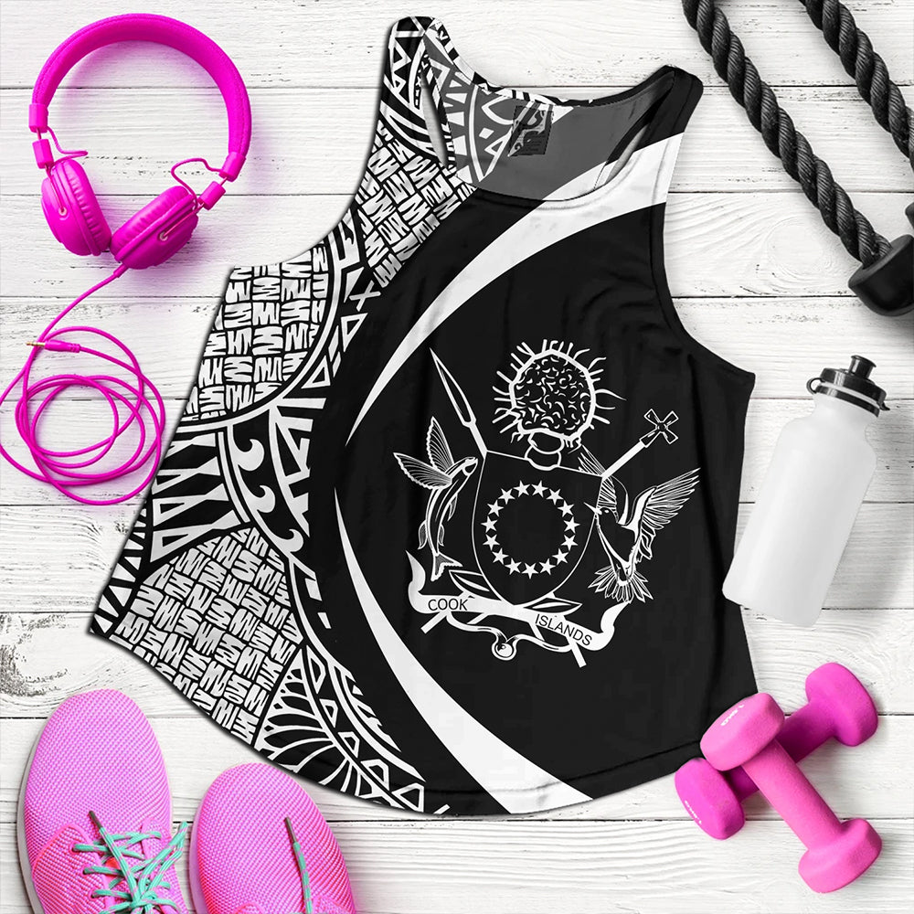 Cook Islands Women Tank Coat Of Arm Lauhala White Circle