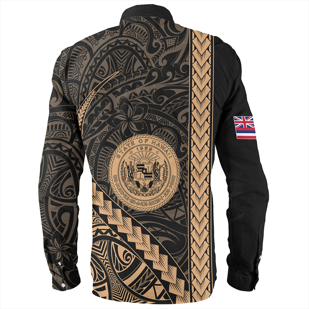 Hawaii Long Sleeve Shirt Tribal Polynesian Coat Of Arms Gold