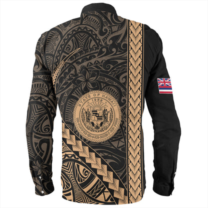 Hawaii Long Sleeve Shirt Tribal Polynesian Coat Of Arms Gold