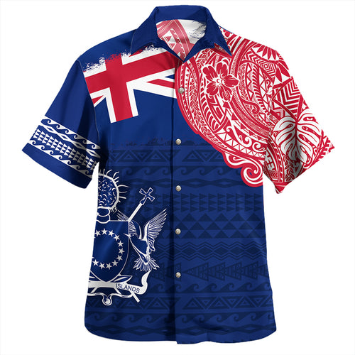 Cook Islands Hawaiian Shirt Polynesian Flag With Coat Of Arms