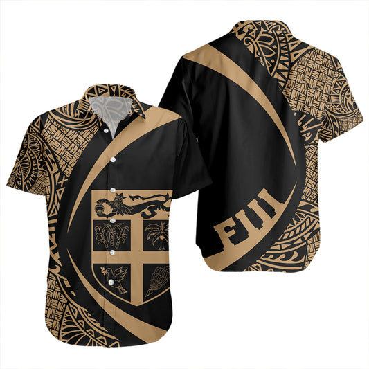 Fiji Short Sleeve Shirt Coat Of Arm Lauhala Gold Circle