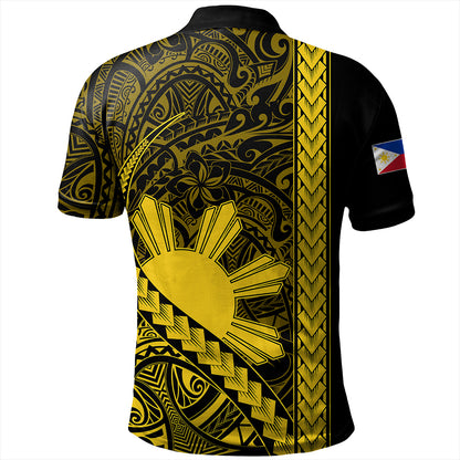 Philippines Polo Shirt Tribal Polynesian Sun Yellow