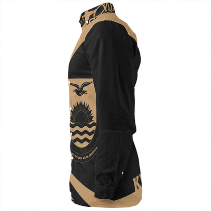 Kiribati Long Sleeve Shirt Coat Of Arm Lauhala Gold Circle