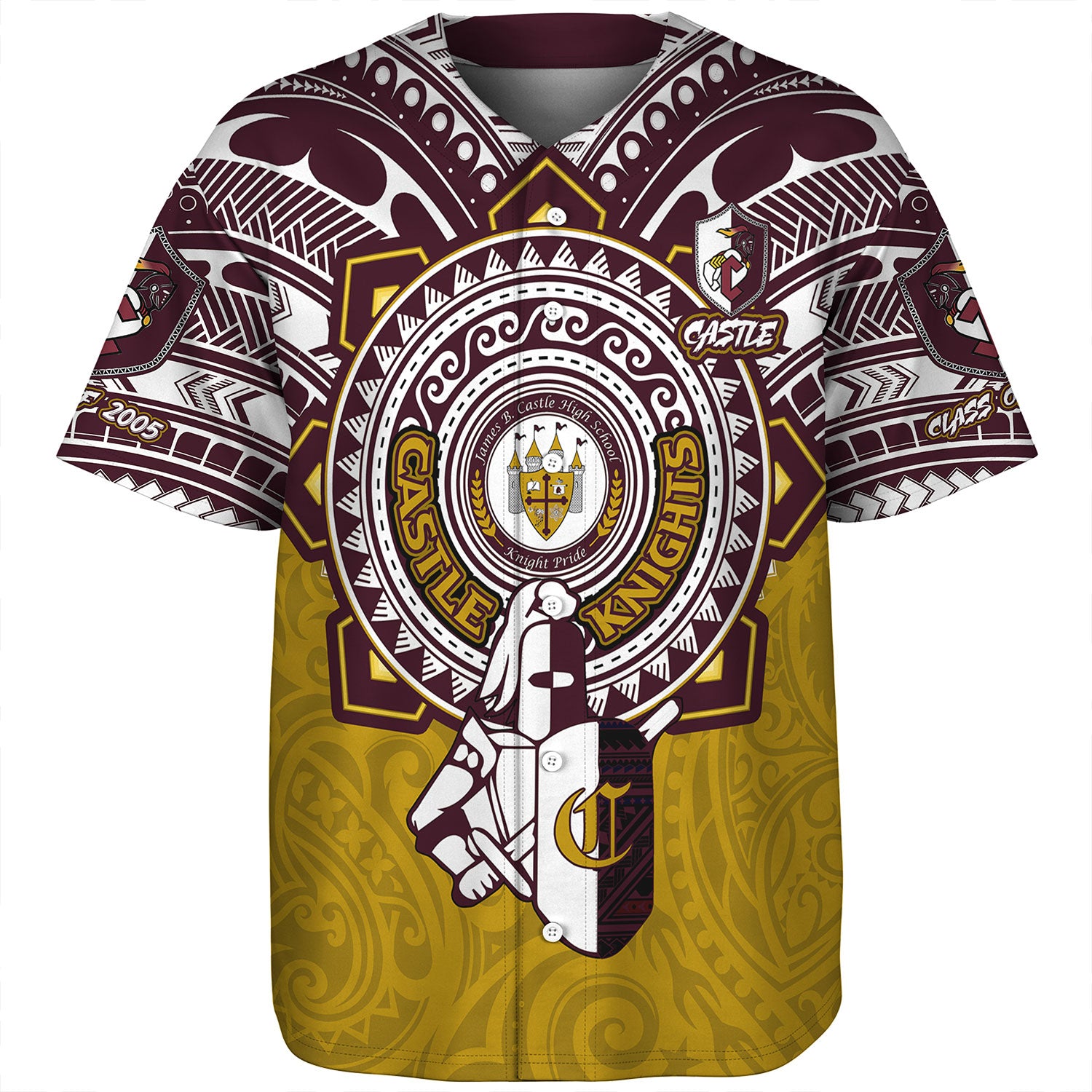 Hawaii Baseball Shirt Custom James B. Castle High School Super Castle Knights Tribal Style