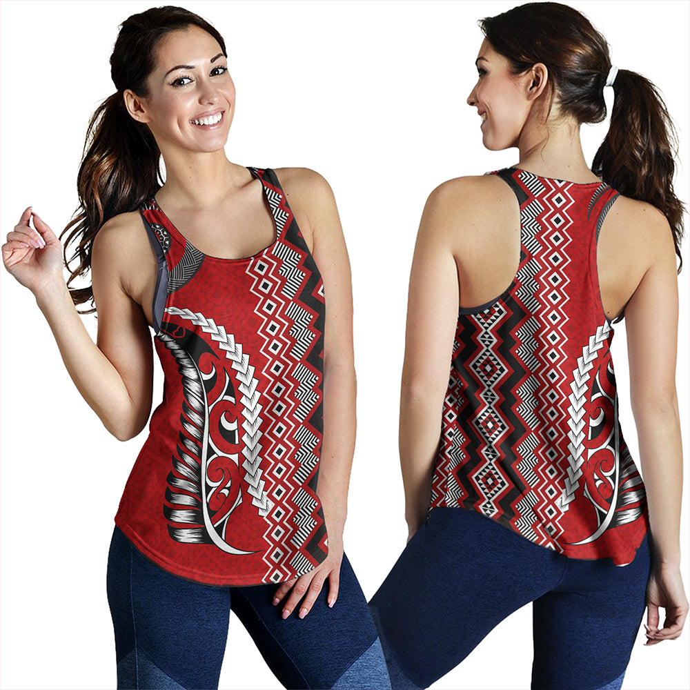New Zealand Women Tank Maori Fabic Pattern Silvers Fern
