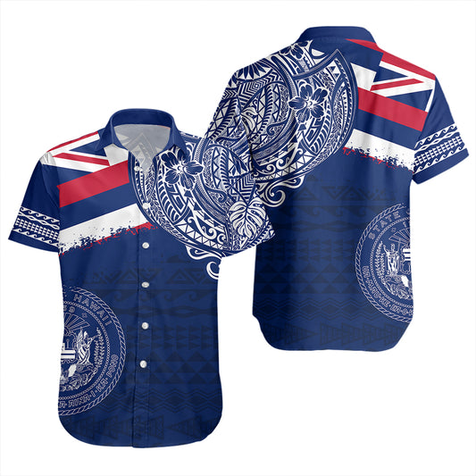 Hawaii Short Sleeve Shirt Polynesian Flag With Coat Of Arms