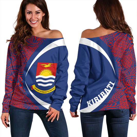 Kiribati Off Shoulder Sweatshirt Coat Of Arm Lauhala Circle