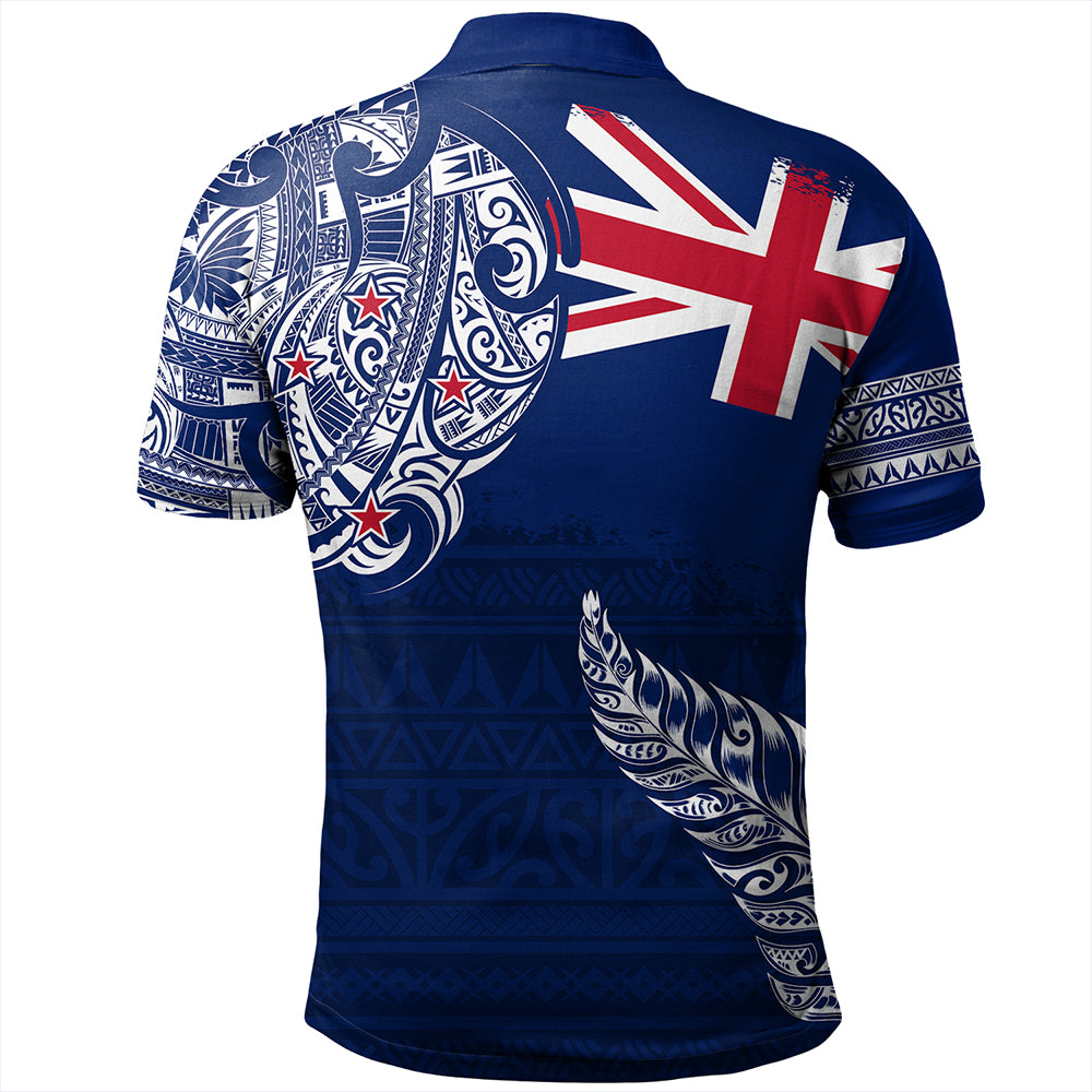 New Zealand Polo Shirt Aotearoa Maori Tribal Flag With Silver Frern