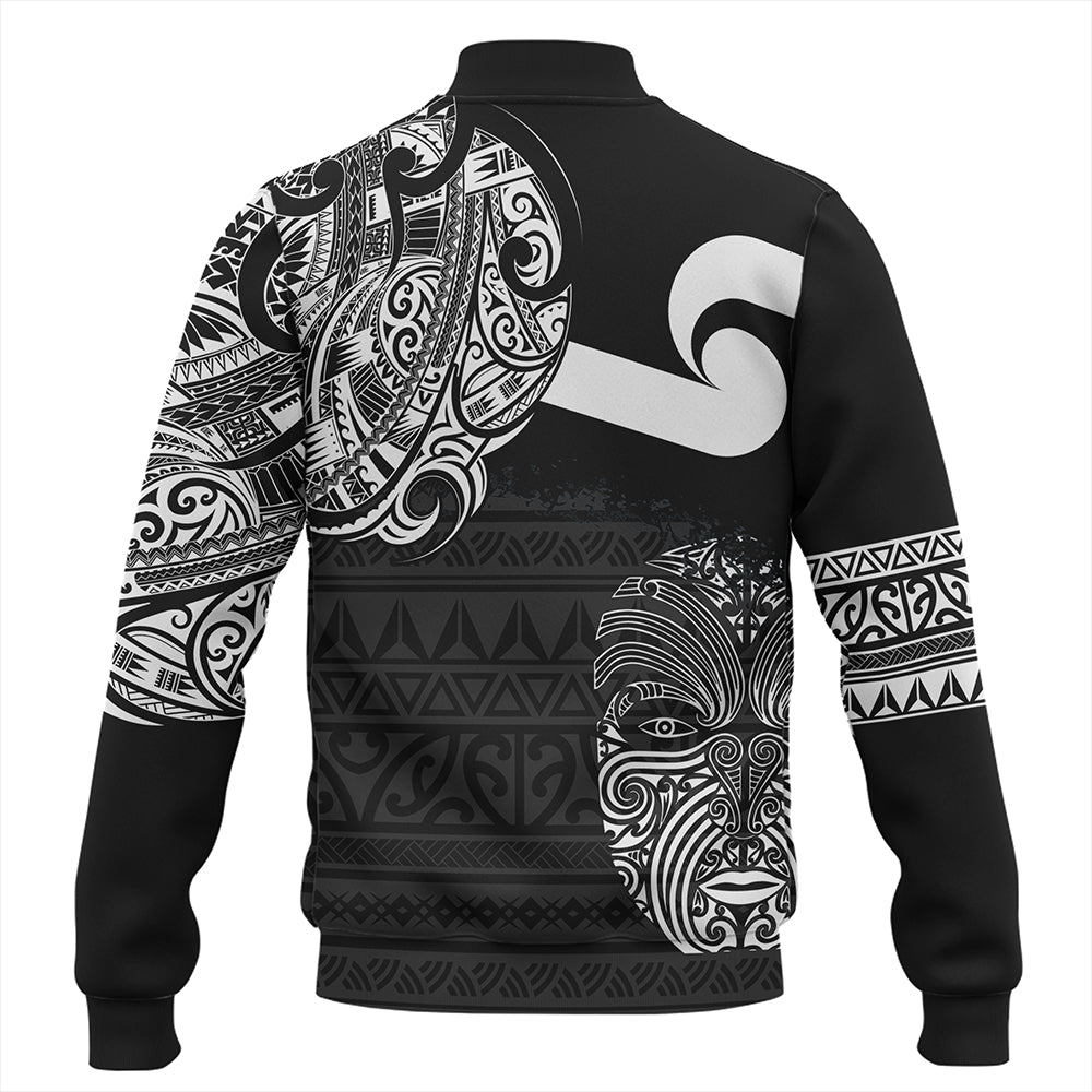 New Zealand Baseball Jacket Tino Rangatiratanga Maori Mask Black
