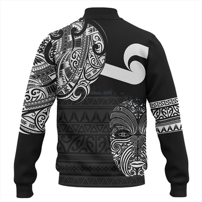 New Zealand Baseball Jacket Tino Rangatiratanga Maori Mask Black