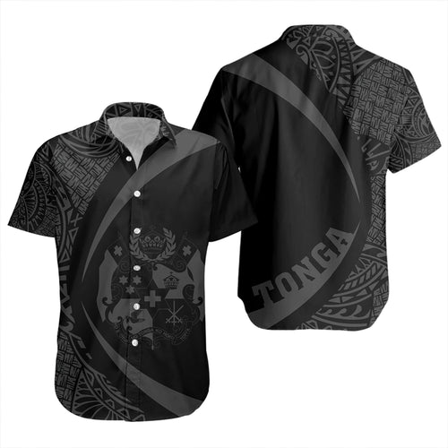 Tonga Short Sleeve Shirt Coat Of Arm Lauhala Gray Ver 2 Circle